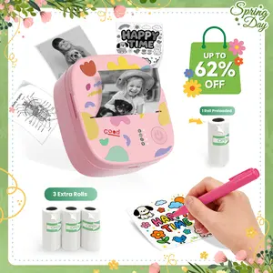 [Springglowup] XenGro Mini Sticker Bluetooth Printer included 3 Roll label Thermal Pocket Printer,Inkless Portable Printer B&W Printing Only for Study Notes, Photos, Memos, Lists, Journals Printing Machine Sticky Label, Birthday Gifts for Girls Boys