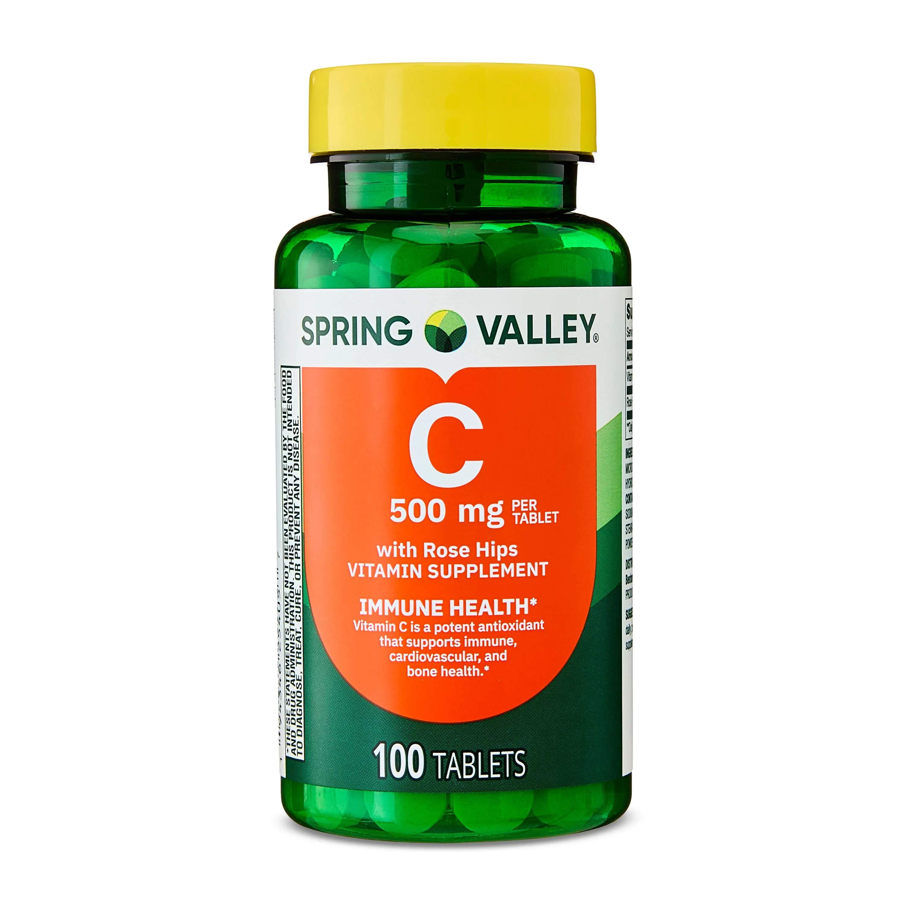 Spring Valley Vitamin C 500 mg Tablets with Rose Hips 100 Count for Immune Health Antioxidant Protection & Skin Support