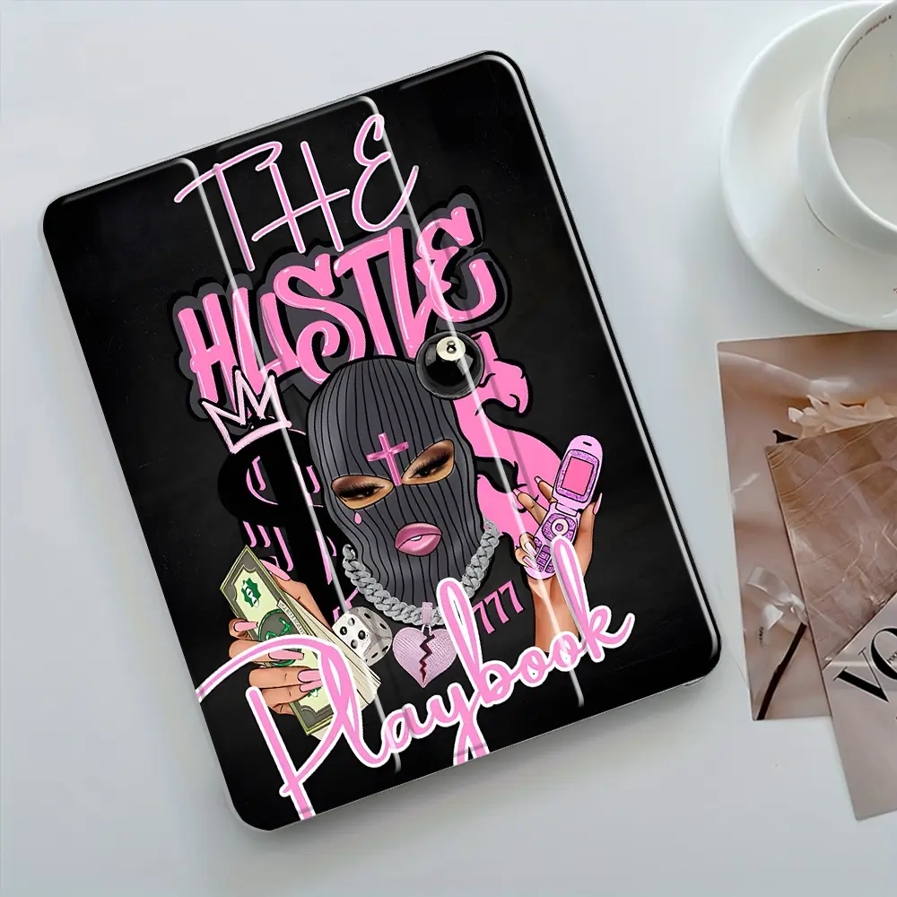 Hiphop Style Design Three-Tier Stand, Holder iPad Case, Transparent Acrylic Hard Back, Pencil Slot & Charger Port, Fits iPad 8.3/10.2/10.5/10.9/11/12.9 inch, Shock-resistant Full Cover Protective Case Suitable for Offices Schools Homes, Tablet Accessories