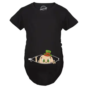 Maternity Peeking St Patricks Day Baby Funny T Shirt Saint Patty New Pregnancy Funny Graphic Maternity Tee Cute Pregnancy Tees With Plus Sizes Pregnant Saint Patrick's Day Maternity Wear Funny Maternity Short Black
