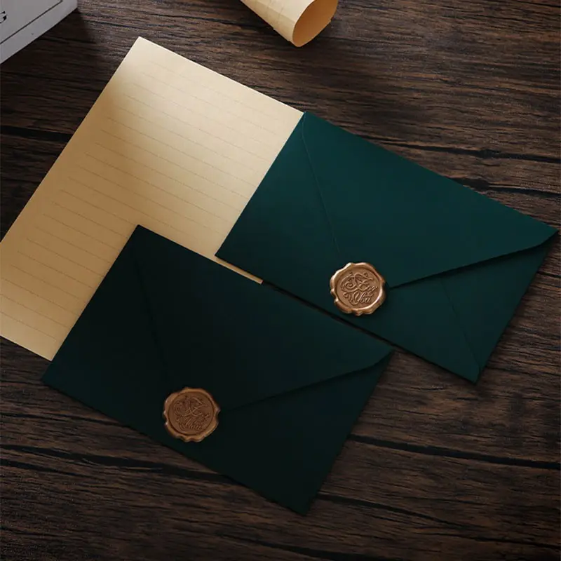 Vintage Leather Color Envelope Set, Stationery Office Supplies 23pcs Ink Paper Kit, Includes 15 Letter Papers + 4 Envelopes + 4 Wax Seals