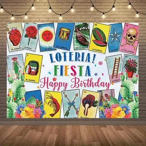 1pc 2D Flat [Mexican Fiesta Backdrop] Mexican Fiesta Loteria Card Backdrop | Holiday Celebration, Home Decoration, Studio Props - es Polyester Banners White