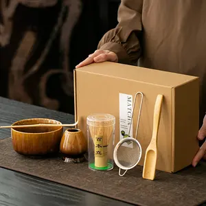 Tea Ceremony Tool Set, Bamboo Stirring Spoon & Tea Bowl, Filtered Matcha Gift Box, Sensitive Teahouse Essentials, 6-Piece Kit