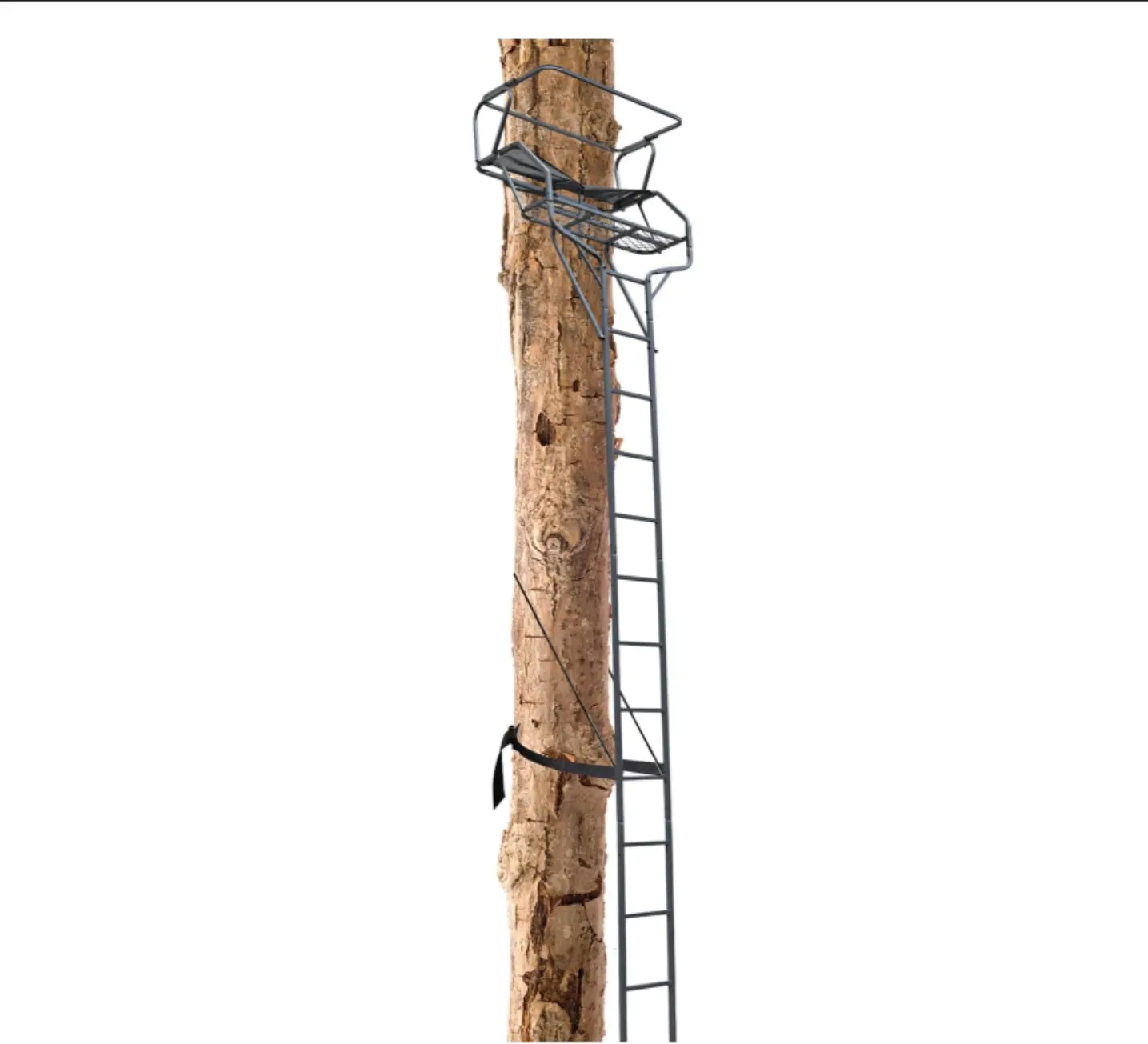HECASA 2-Person Steel Ladder Tree Stand, 18 ft Tall for Outdoor Sport & Deer Hunting with Flip-Up Rail and Mesh Seat, 500 lb Capacity, 18-Foot Tall