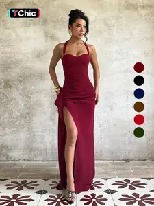 Backless Strapless Plain Slim Fit Slit Dress, Sexy All Season Women's Clothing, Perfect for Casual & Daily Wear