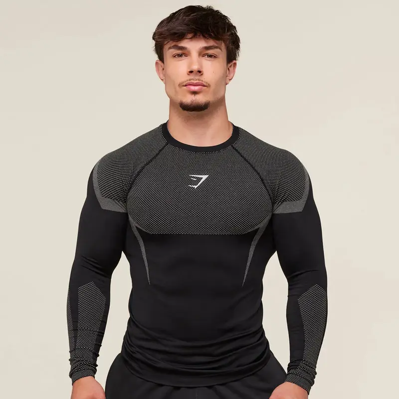 Gymshark Men's Slim Fit Long Sleeve Compression Shirt, Athletic Gym Training Top