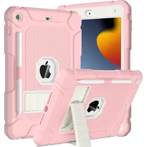 Case for iPad 9th 8th 7th Generation (10.2 inch, 2021/2020/2019), Shockproof Protective iPad 10.2 Case with Built-in Stand/Pencil Holder, Pink