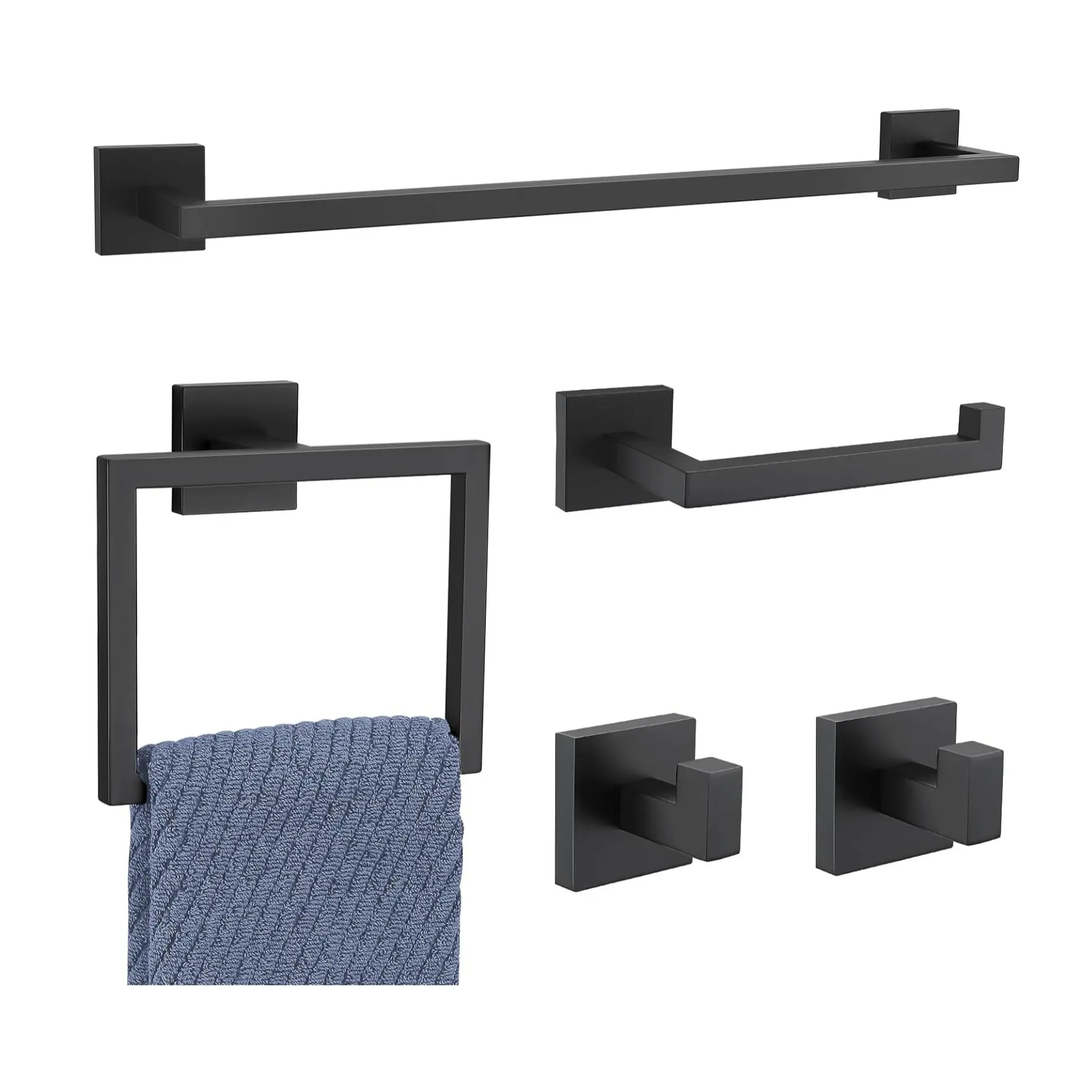 Bathroom Hardware Set, Bathroom Sets, Home, Includes 40cm Towel Bar, Paper Holder, Towel Rings Hooks, Clothes Hook, Bathroom Accessories Kit, Fixtures