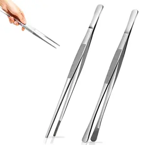 Kitchen Tweezers – Two style tips Stainless Steel – 12 Inches Long – Non-Slip – For Cooking, Plating, Serving and Decorating