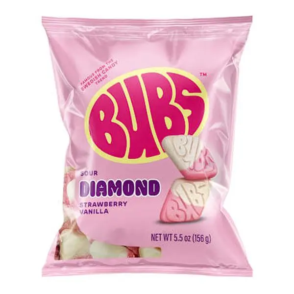 Bubs Sour Diamond Strawberry Vanilla Swedish Candy 5.5 oz Classic Nostalgic Sweet & Sour Delight Snack