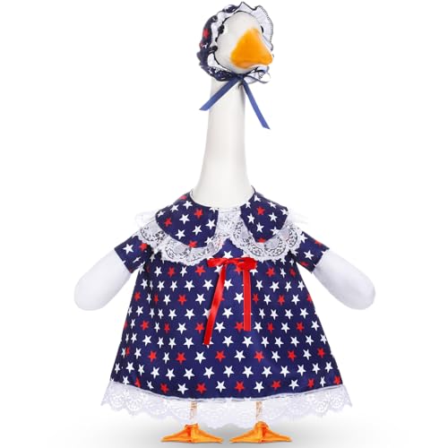 4th of July Porch Goose Outfits for 23'' Cement Plastic Porch Goose Statue, Memorial Day Patriotic Porch Goose Clothes with Flag Star Red Blue White Strip Porch Goose Costume for Independence Day Summer Outdoor Lawn Yard Garden Porch Decor