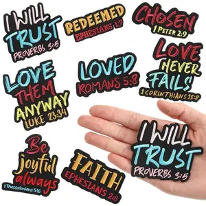 8/9 Pcs 3-Inch Faith-Based Bible Verse Embroidered Iron-On/Sew-On Patches, Motivational Religious Decorations, Wash-Resistant Lettered Geometric Appliques for Jackets/Hats, DIY Home & Party Supplies