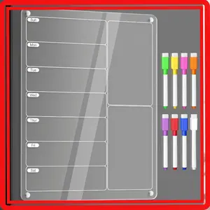 Magnetic Meal Planner Board for Kitchen Fridge Clear Weekly Calendar Menu Grocery Shopping List Chore Chart Noteboard with Dry Erase Markers Acrylic To Do Organizer 12.8x9 Inches