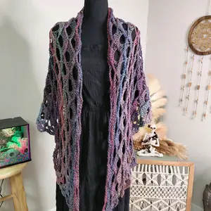 Whispers of the Moon Shawl - Handcrafted Multicolor Crochet Wrap for Women's Fashion