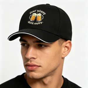 Funny "Don't Worry, Be Happy" Beer Mug Graphic Baseball Cap, Summer Outdoor Sun Protection Dad Hat for Men, Streetwear Drinking Lover Accessory