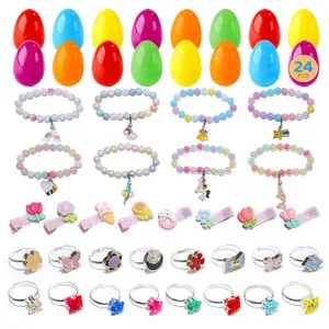 CUTE STONE 24 Pack Filled Easter Eggs Toys with Bracelets, Rings & Hair Clips Inside, Easter Basket Stuffers, Party Favors, Surprise Eggs, Spring Holiday Gift Set