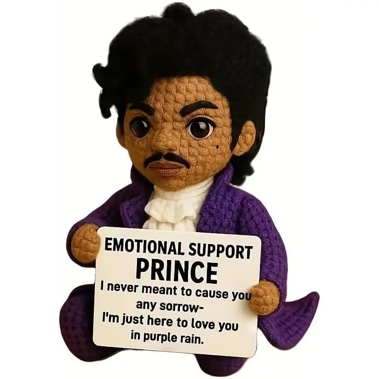 Handmade Crochet Prince Doll - 3.15x1.97in/8x5cm Emotional Support Desk Companion for Music Lovers (12 Years Above), Unique Commemorative Gift for Graduations, Birthdays (Style B), Positive Affirmation