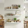 Spaco 15.7in Durable White Maple 3-Layer Floating Wooden Wall Shelf - Gold Railing, Invisible Brackets, Vanity Fit, Small-Space Hero, Decorations for Room, Boosting Living Room Aesthetics, Chic Home Supplies Wall Rack