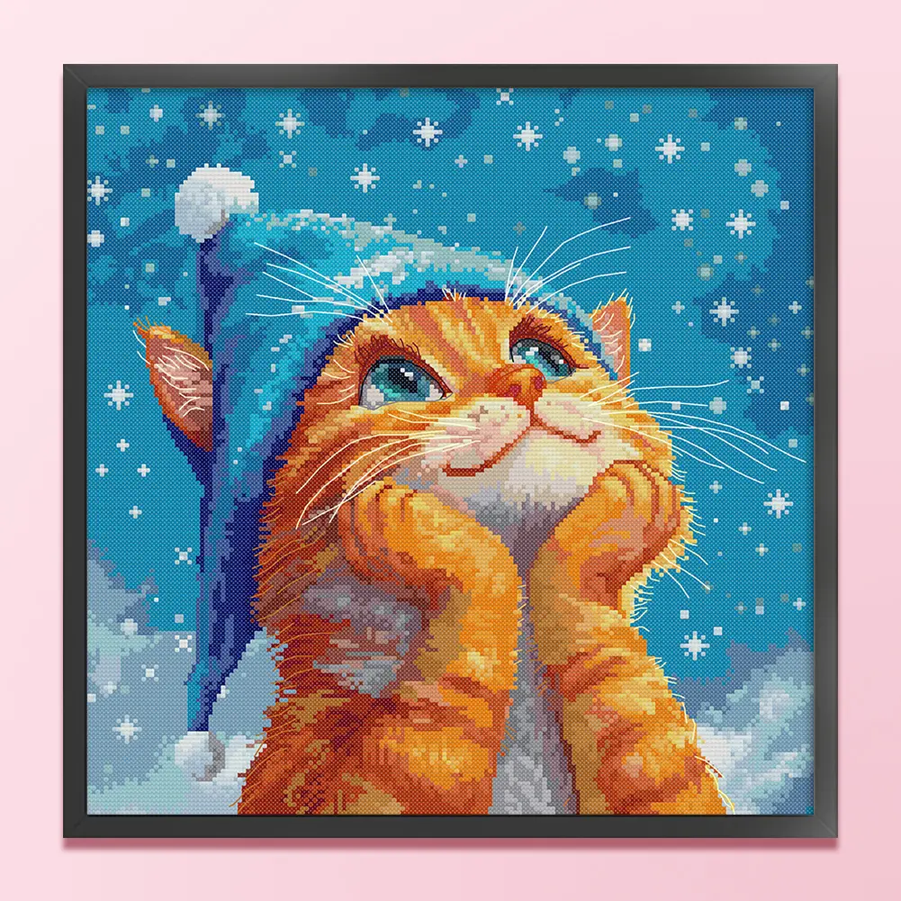 14CT Cotton Cat Printed Cross Stitch Kit - 40x40cm Manual DIY Embroidery Kit with Guide Graphics for Adults, Unique Home Decor, Meaningful Gift for Loved Ones for Enjoyable Moments & Sense of Achievement