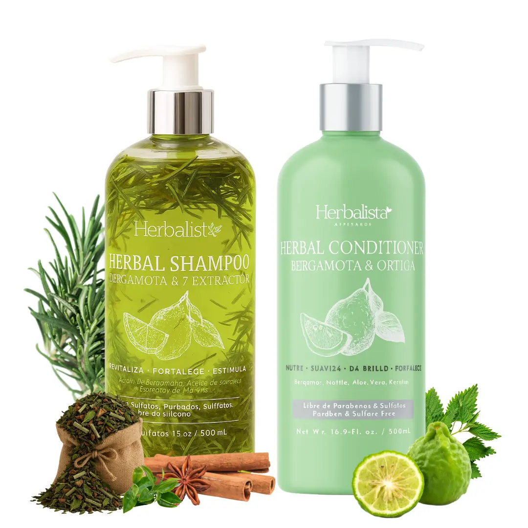 Viral Bergamot Herbal Shampoo + Conditioner Set 1000 ml (33 fl oz) Each, Shampoo & Acondicionador de Bergamota With 7 Botanical Extracts Including Rosemary, Ginger, Anise, Green Tea, Horsetail & Cinnamon, Natural Handcrafted Botanical Hair Care Duo
