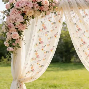 Multicolor Floral Embroidered Mesh Table Runner, DIY Embroidery Netting, Soft Polyester, Home Decor, Gift, Festival Decoration