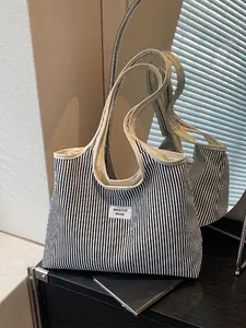 Women's Striped Pattern Tote Bag, Casual Large Capacity Shoulder Bag for Daily Used, Trendy Versatile High-quality Daily Commuting Bag, Girl Fashionable Shopping Bag