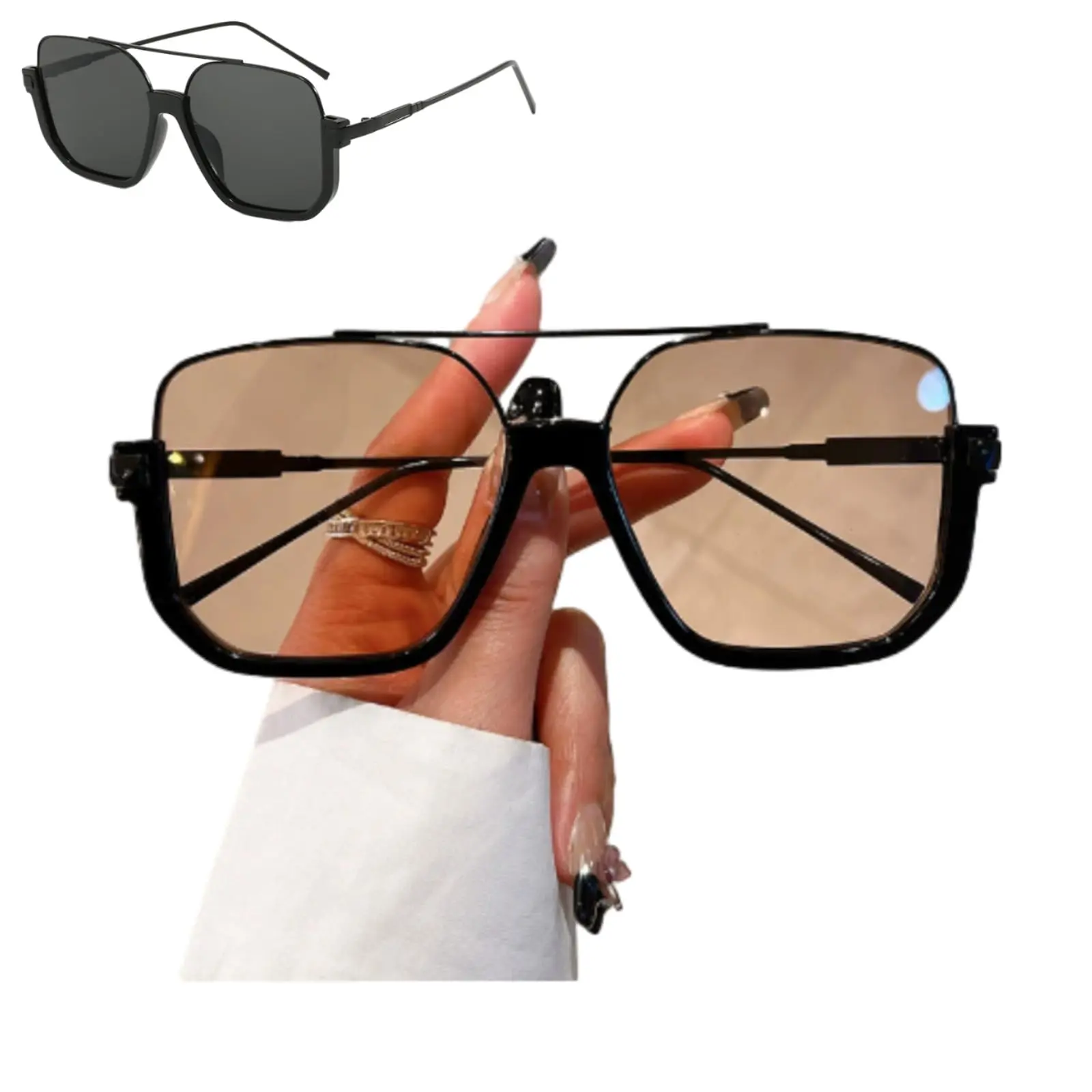 Oversized Square Sunglasses for Men & Women, Casual Full Rim Metal Frame Eyewear with UV Protection for Outdoor Activities, Sun Protection, Black Square Sunglasses, Unisex