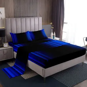 Feelyou Geometric Abstract Ombre Dark Blue-Black Striped Bed Sheet Set - Breathable Durable Microfiber Soft Breathable Easy Care Fabric Modern Fashion Bedroom Collection, Breathable Durable Sheets