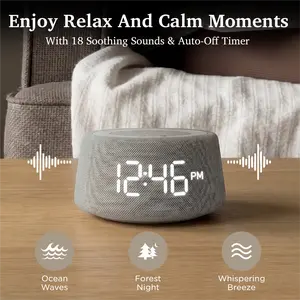 LED Digital Alarm Clock Speaker with Bluetooth White Noise Machine, Gentle Night Light, 2 Alarms, Snooze, USB Port for Dorm Room, Nursery, Reading Corner - Quiet Background Sound for Bedroom Tabletop Use