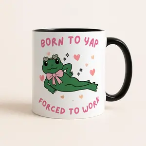 Christmas Gift For Friends Coworkers, Born to Yap Forced to Work Mug, Funny Frog Coffee Cup, Tiktok Viral Meme, Just a Girl Gift for Her, Funny Work Gift, Coworker Mug, Pink Gift