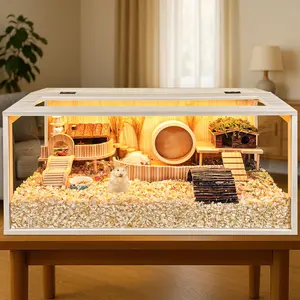 PETCOZIFE Wooden Hamster Cage Small Animals House for Guinea Pigs Chinchillas W/ Acrylic Boards