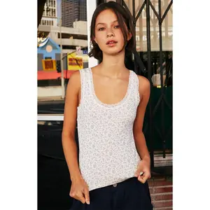 John Galt Women's White & Light Blue Floral Ronnie Lace Trim Tank Top