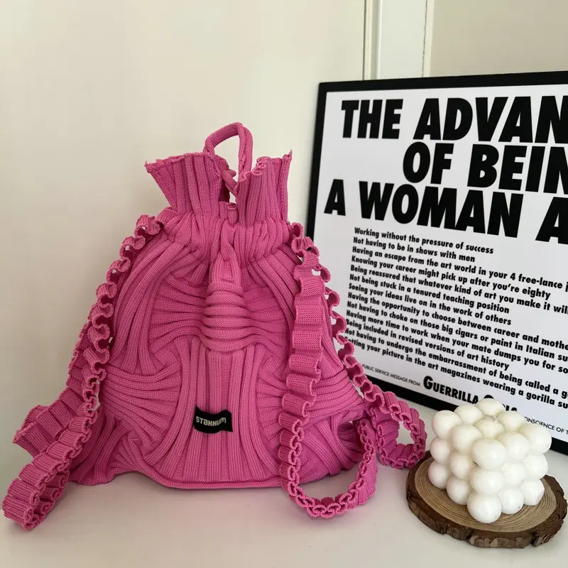Backpack Lovely Knitting Weave Bag for Women Handbag Casual Multifunctional Bag
