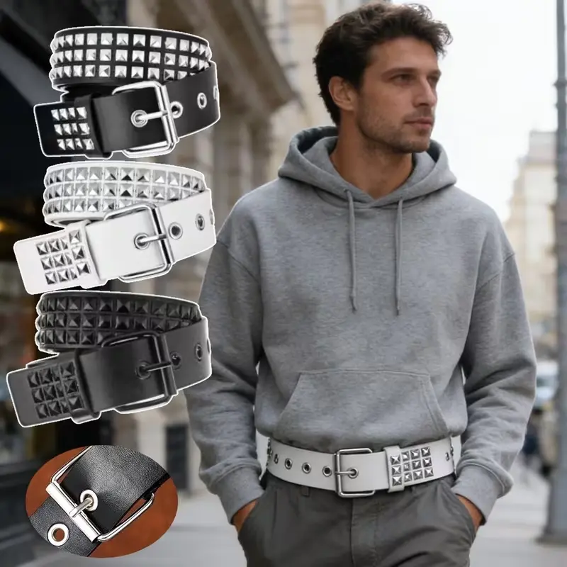 3pcs Pcs Women' Studded Belt with Rivet/Studded Accent - Adjustable Double Grommet Punk Rock Belt Suitable for Party, Costume, Daily Wear - Edgy Gift for Women