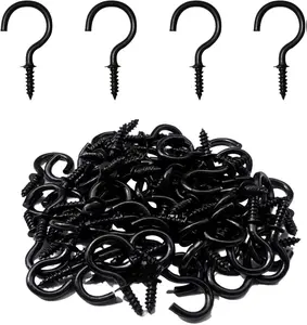 120 Pcs 5/8 Inch Screw-in Cup Hooks, Ceiling Hooks for Hanging, Black