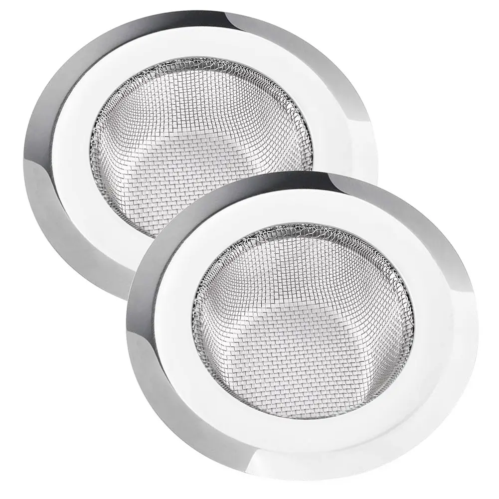 LotFancy Kitchen Sink Strainer, 2Pcs Stainless Steel Mesh Drain Strainer, Large Wide Rim 4.5" Diameter, 1.5" Deep Drain Screen, Anti Clogging