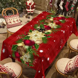 Rectangular Christmas Tablecloth, Poinsettia Design, Holiday Party Decor, New Year Eve Dinner Decoration, Best Christmas Gift, Party Decoration Supplies
