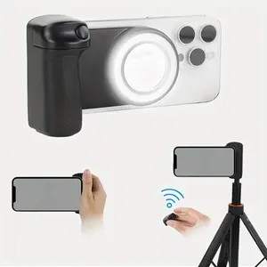Smartphone Camera Grip Handle with Light, Selfie Ring Light, Magnetic Detachable Remote Shutter, 360 Degree Rotation, Live Streaming & Video Recording