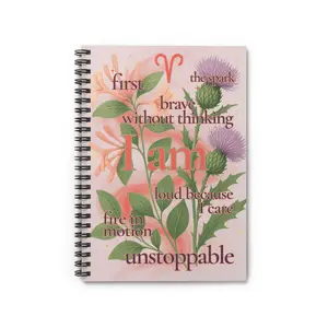 Zodiac Notebook – Spiral Astrology Journal, Ruled Lined Paper, Floral Aries Gift for Her, Horoscope Stationery