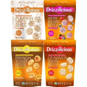 Drizzilicious Mini Rice Cakes 4 Pack – Cinnamon Swirl, French Toast, Pumpkin Spice & Very Berry | 4 oz Bags | Snack Rice Crispy Chocolate Crunchy Flavor