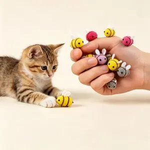 Interactive Bee Cat Teaser Toy Set, Realistic Colorful Plush Cat Toys for Kittens and Indoor Cats, Bite-Resistant Anti-Scratch Pet Toys for Hunting, Hugging, Stress Relief and Solo Play, Random Colors