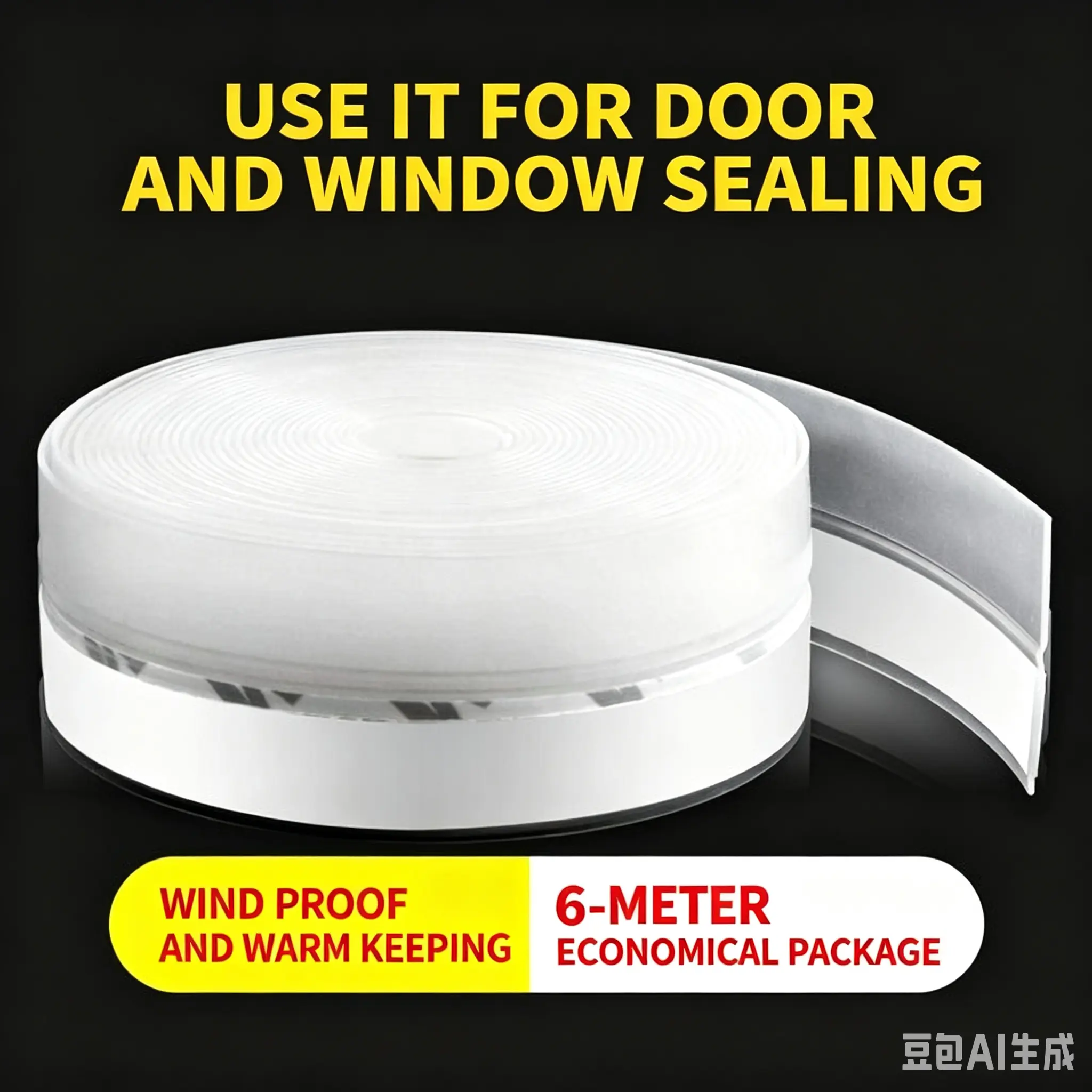 Self-Adhesive Door Window Seal Strip, Thermal Soundproof Weather Stripping for Door Frames, Door Bottom, Glass Door & Window Gaps, Wind Blocking Door Tape