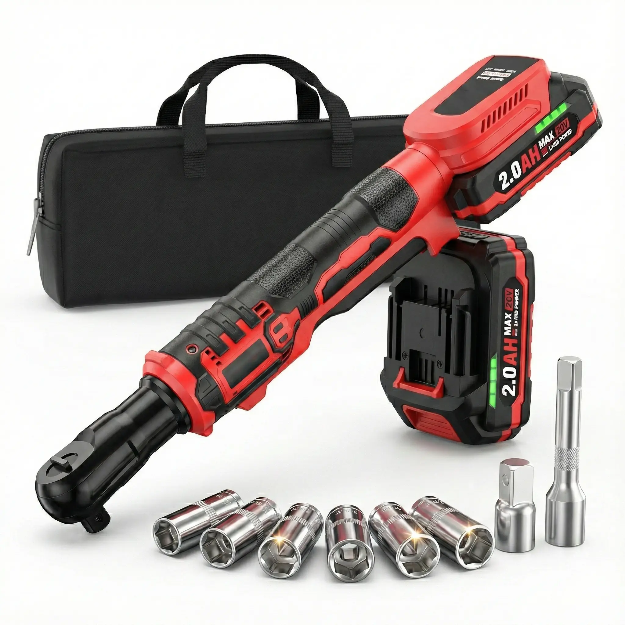 20V Brushless Cordless Variable Ratchet Wrench Set - 3/8" Ratcheting Drive Work Tools, 88 Ft-lbs High Torque Portable Power Tool Sets with 2 Batteries, Fast Charger & Sockets for Auto Repair, Tools And Gadgets