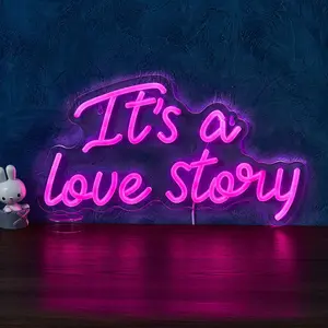USB Powered Neon Sign, It's A Love Story Design Neon Light, Decorative Neon Sign for Home Party Wedding, Party Decoration Supplies, Led Neon Lights