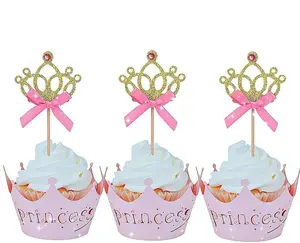 40 PCS Glittery Princess Cupcake Toppers Crown Cupcake Wrapper Crown Cupcake Toppers Baby Shower Cupcake Decorations for Birthday Baby Shower Party Decorations Supplies