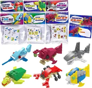 24 Packs Valentines Day Cards with Sea Animal Building Blocks for Valentine Party Favor, Classroom Exchange Prize, Valentine’s Greeting Cards