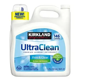 Kirkland Signature UltraClean Liquid Laundry Detergent Free & Clear Unscented 194 fl oz 146 Loads Hypoallergenic Tough on Stains