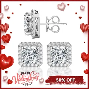 Delzzad S925 Radiant Cut VVS Synthetic Moissanite Stud Earrings Daily Costume Jewelry Accessories Perfect Birthday Anniversary Gift for Women Wedding Set