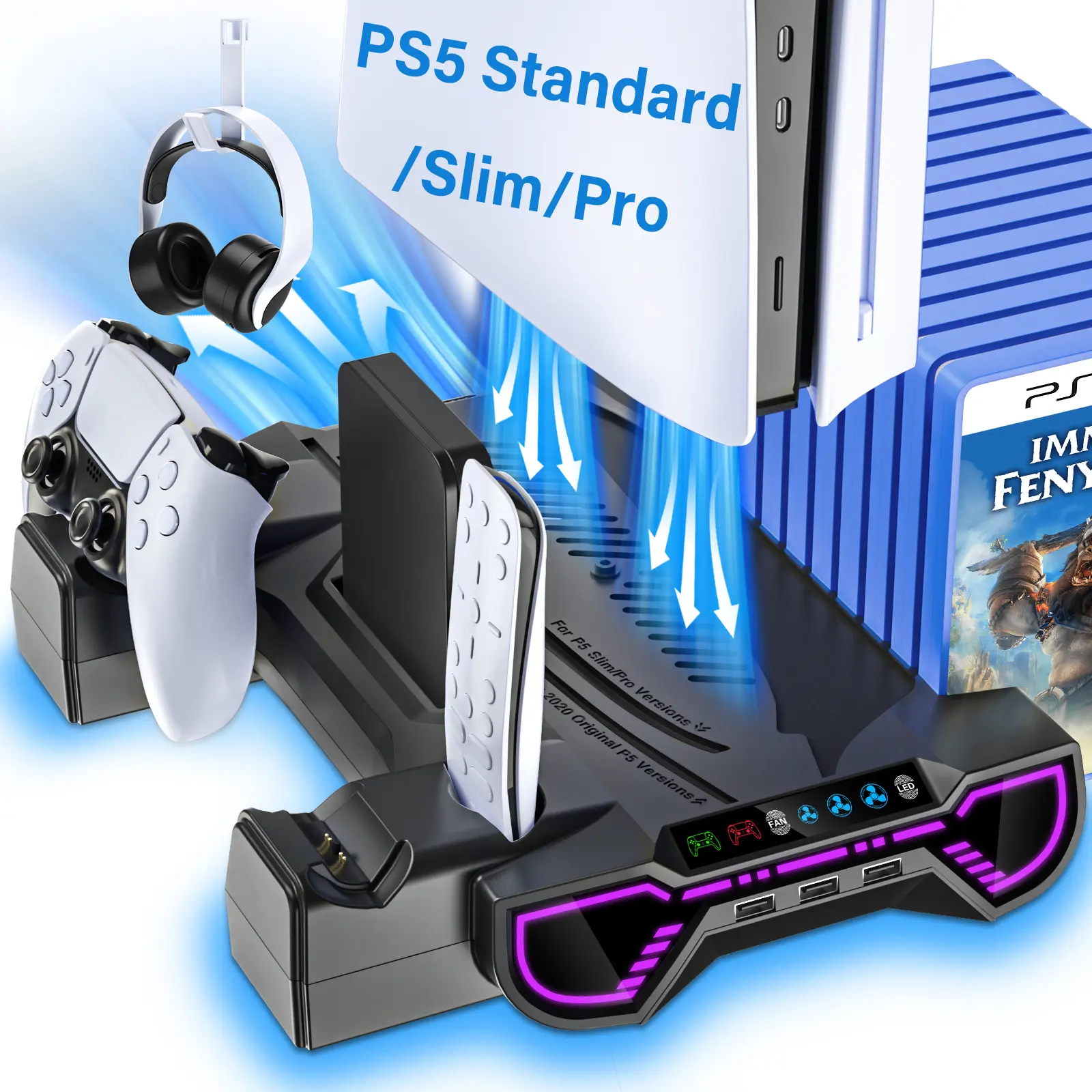 Cooling Station Charging Base for PS5 Standard/Slim/Pro,with Dual Controller Charger RGB Light Touch Control Cooling Stand for  Disc/Digital, PS5 Accessories#SummerWins #DealsForYouDays