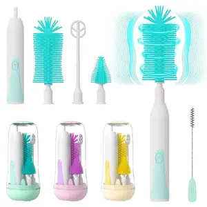 Electric Bottle Cleaning Brush Set - 6 Packs for Newborns, 360° Rotation, Silicone Material, Waterproof, Portable & Multifunctional Cleaning Brushes,Water Bottle Cleaning Kit, Nipple Brush,Straw Cleaner Brush
